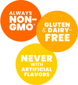 always non-gmo, gluten & dairy free, never with artificial flavors